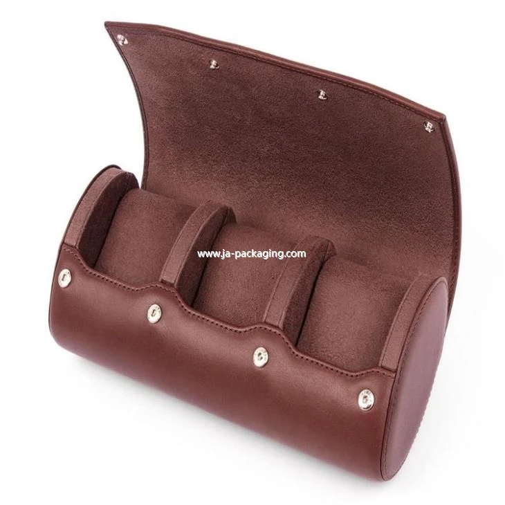 Dark Red Leather Roll Watch Storage Case